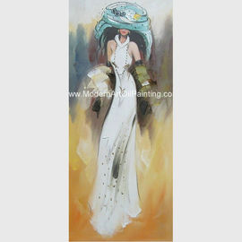 بانوی نقاشی رنگ روغن هنر مدرن بوم با لباس سفید پوشیده شده با لایه نازک پلاستیکی