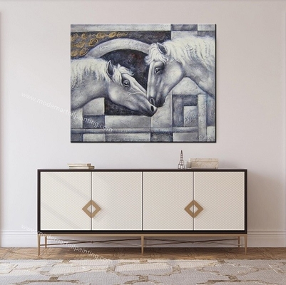 نقاشی اسب بوم افقی مدرن 100% نقاشی دست ساز حیوانات دکور خانه هنر بوم برای ورودی اتاق