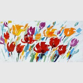 نقاشی رنگ روغن دست ساز هنر مدرن / نقاشی دیواری با رنگ روغن گل برای فروشگاه قهوه