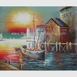 Sunrise Senery Orange Boats نقاشی رنگ روغن قایق بادبانی هنر بوم نقاشی برای سالن