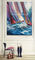 نقاشی قایق بادبانی با چاقوی پالت انتزاعی، هنر بوم رنگ روغن ضخیم نقاشی شده با دست